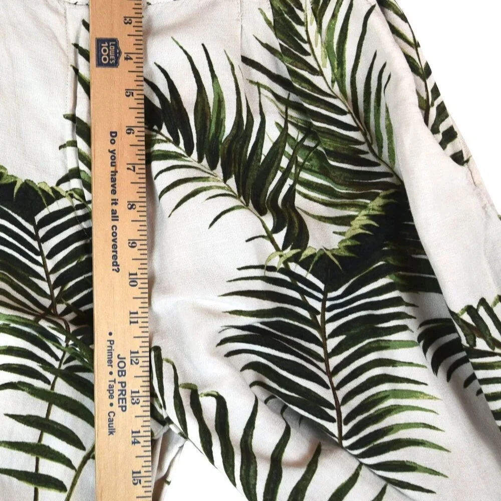 Palm Print Extra Wide Leg Linen Trousers Tropical Resort Boho Cropped Pants Sz 6
